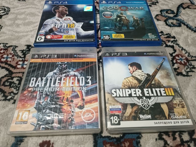 Gof Of War PS4, Fifa18 PS4, Battlefield 4 PS3, Sniper elit lll Disk Gof Of War PS4, Fifa18 PS4, Battlefield 4 PS3, Sniper elit lll Disk