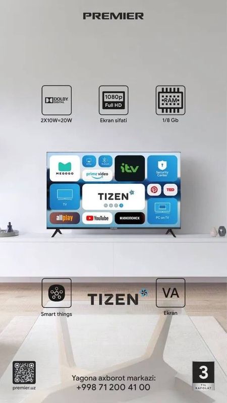 Telvizr Premeir 32PRM 3010 Tizen os. Для дома.