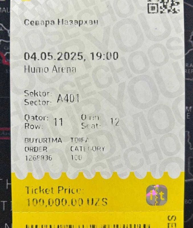Sevara Nazarxon Konsertiga 2 ta bilet bor 100.000 dan sotiladi Sevara Nazarxon Konsertiga 2 ta bilet bor 100.000 dan sotiladi