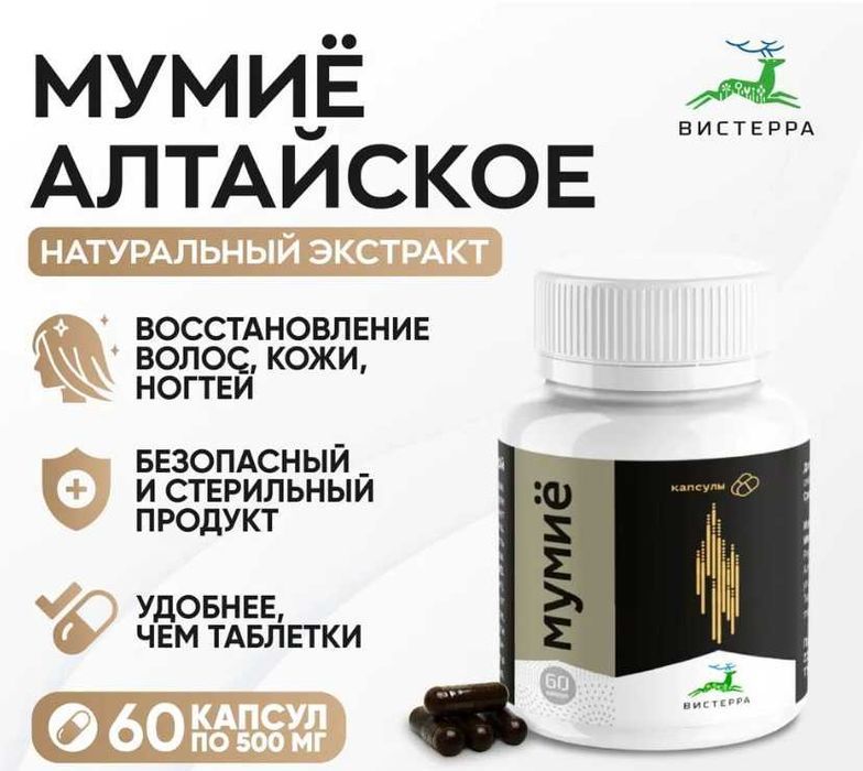 Мумиё Алтайское Вистерра экстракт, 500 мг,60 кап