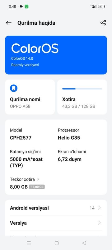 Oppo a 58 Sotiladi SUROCHNO!!!