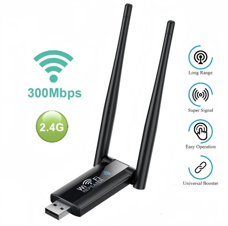 Wi-Fi USB Adapter 300Mbps – Signal Kuchaytirgich (2 antenna)
