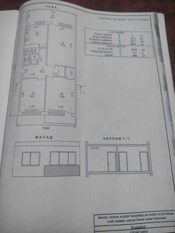 3 Xonalik Sotiladi 7 mikrayonda