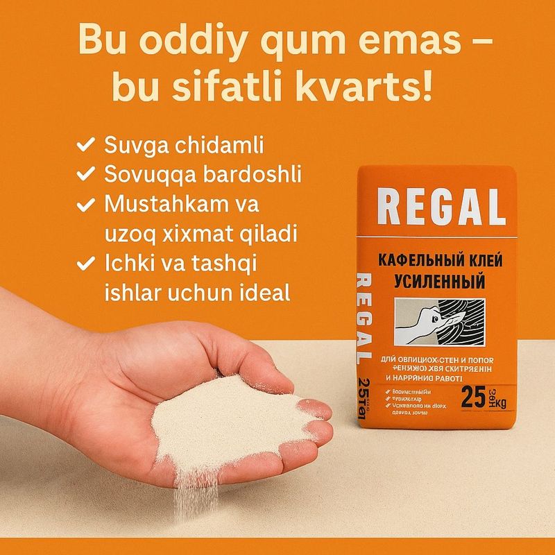 REGAL kafel uchun kuchaytirilgan kley – 25 kg sifatli kva REGAL kafel uchun kuchaytirilgan kley – 25 kg sifatli kva