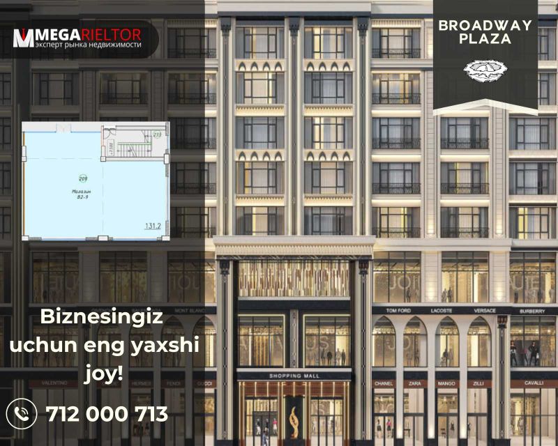 Broadway Plaza | "Poytaxt" savdo markazi | 131,2 m² daromadli joy!