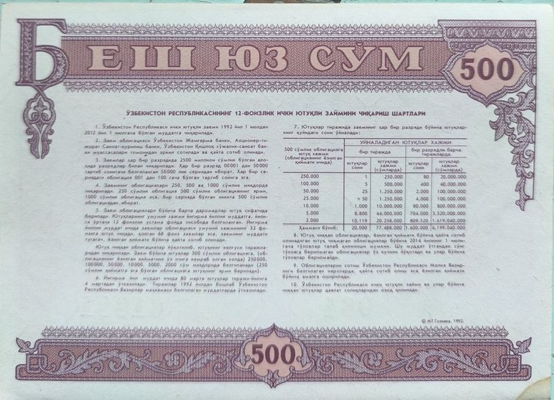 Коллекция 500 сум 1992год 05разряд Коллекция 500 сум 1992год 05разряд