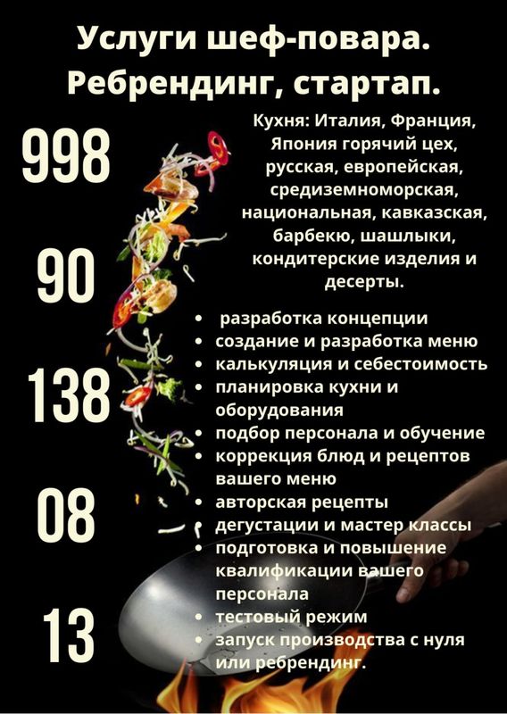 Услуги от шеф-повара запуск заведений под ключ Услуги от шеф-повара запуск заведений под ключ