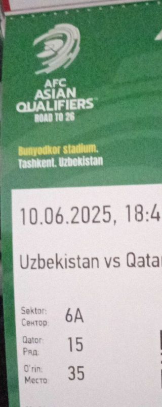 Uzbekistan Qatar o'yinga bilet sotiladi Uzbekistan Qatar o'yinga bilet sotiladi