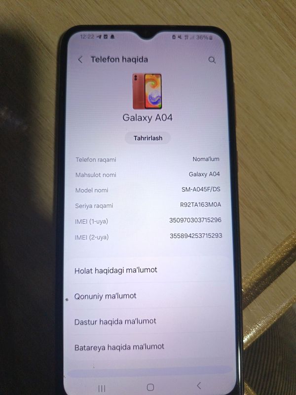 Samsung A04 telefoni ishlashiga garantiya 6 oy ishlatilgan