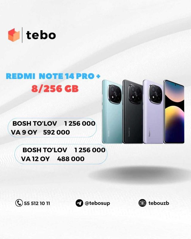 Redmi NOTE 14 PRO + 5G 8/256 GB Muddatli to'lovga