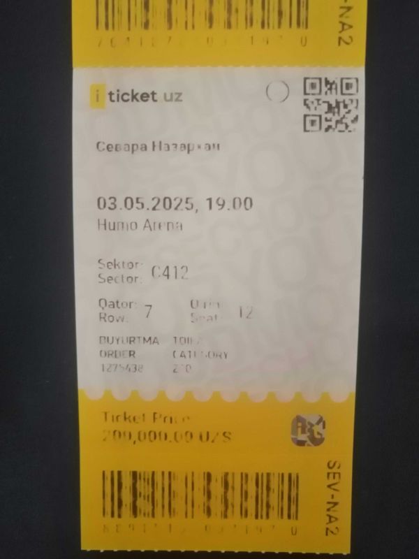 Sevara Nazarxon konsertiga 2 ta bilet 3-mayga Sevara Nazarxon konsertiga 2 ta bilet 3-mayga