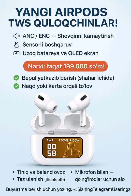yangi turdagi ekran sensorli airpodslar