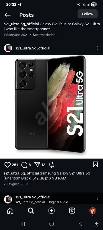 S 21 ultra 5 G ekran almashgan royxatdan otmagan