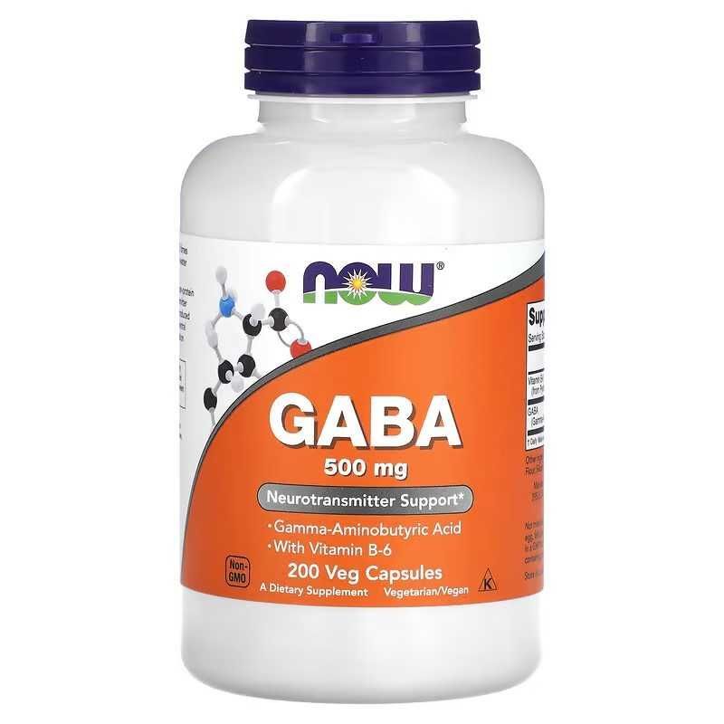 NOW Foods, GABA + B6, ГАМК с витамином B6, 500 мг, 100 и 200 капсул