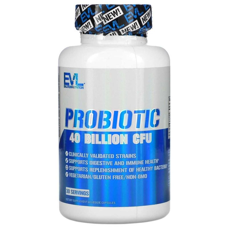 EVLution Nutrition, Пробиотик, 40 млрд КОЕ, 60 растительных капсул EVLution Nutrition, Пробиотик, 40 млрд КОЕ, 60 растительных капсул