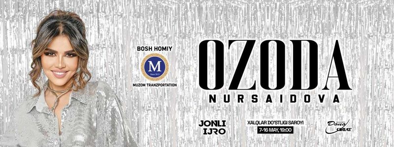 Ozoda Nursaidova konsertiga 2 bilet bor. 12-may 10-qator 44 va 45 joy Ozoda Nursaidova konsertiga 2 bilet bor. 12-may 10-qator 44 va 45 joy