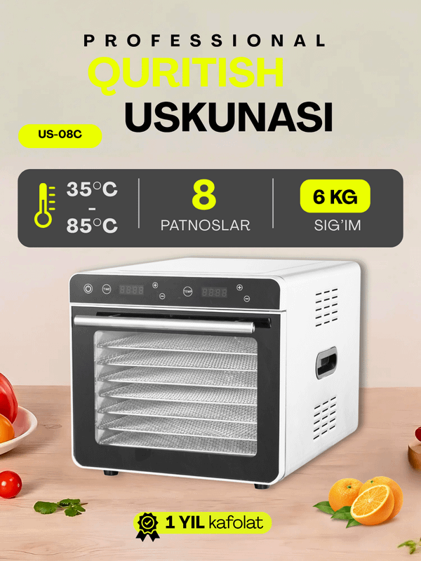8 poddonli meva va sabzavotlar uchun quritgich 8 poddonli meva va sabzavotlar uchun quritgich