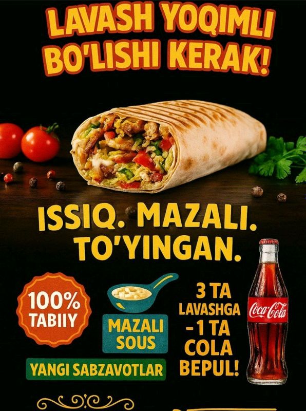 lavash buyurtma asosida tayyorlab beriladi