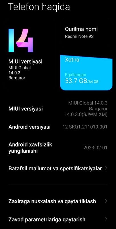 REDMI not 9S sotiladi xolati yaxshi