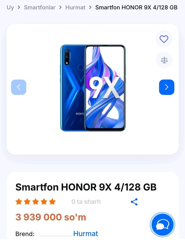 Honor 9x 128 gb Rangi qora