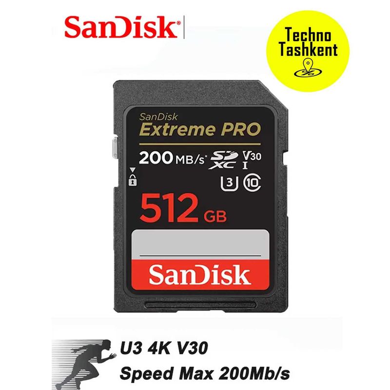 Карта памяти SDXC 512/256 Sandisk Extreme Pro UHS-I 200MB/S,U3 4K V30