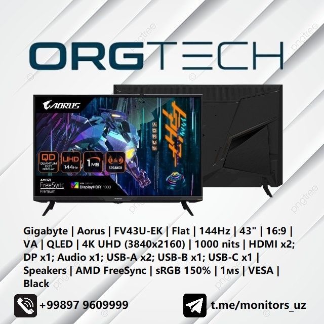 [NEW] монитор Gigabyte Aorus 43 4K 144Hz USB-C