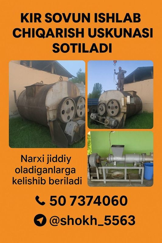 Kir sovun ishlab chiqarish uchun uskuna. Kir sovun ishlab chiqarish uchun uskuna.