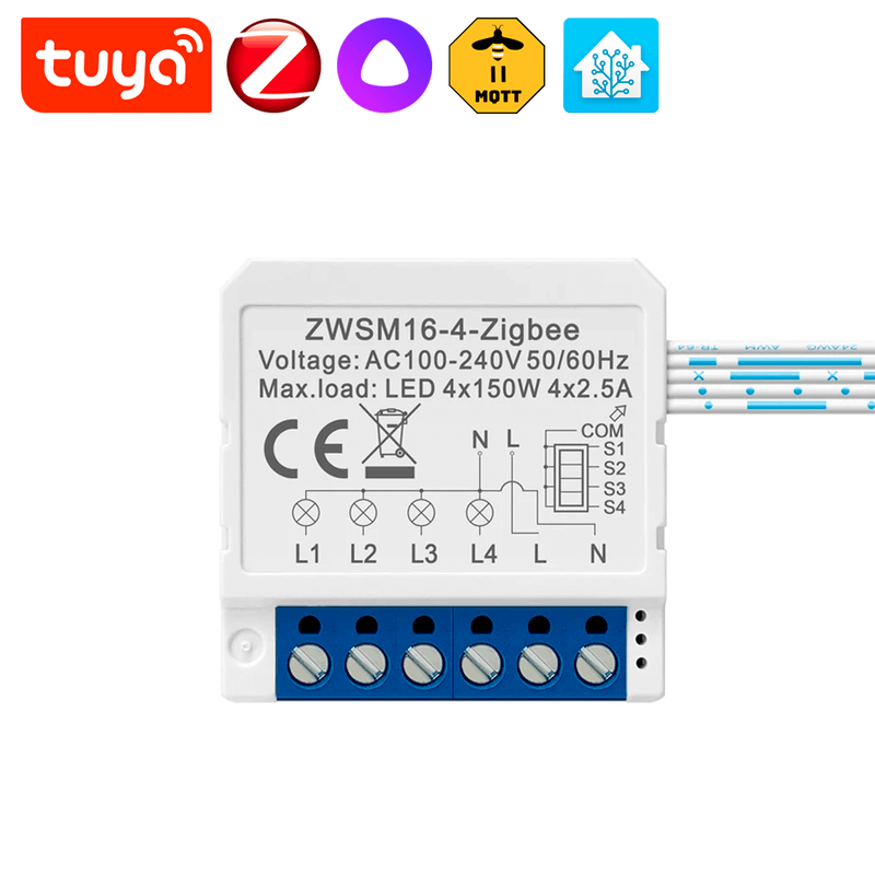 Умный Реле - Tuya ZigBee - 4 канальное Умный Реле - Tuya ZigBee - 4 канальное