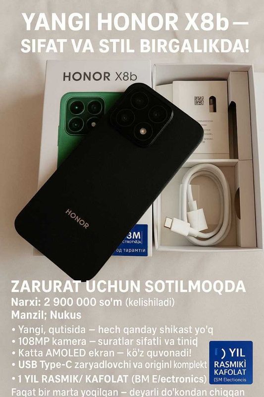 Yangi Honor X8b.Zarurat uchun sotilmoqda Yangi Honor X8b.Zarurat uchun sotilmoqda