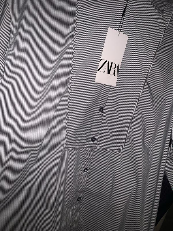 Рубашка ZARA ZW COLLECTION цвет WHITE/GREEN полосатая, хлопок