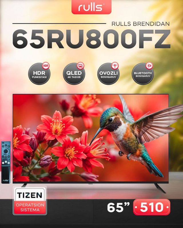 Премиум телевизор RULLS 65RU800FZ Qled smart 4k TIZEN Как Samsung