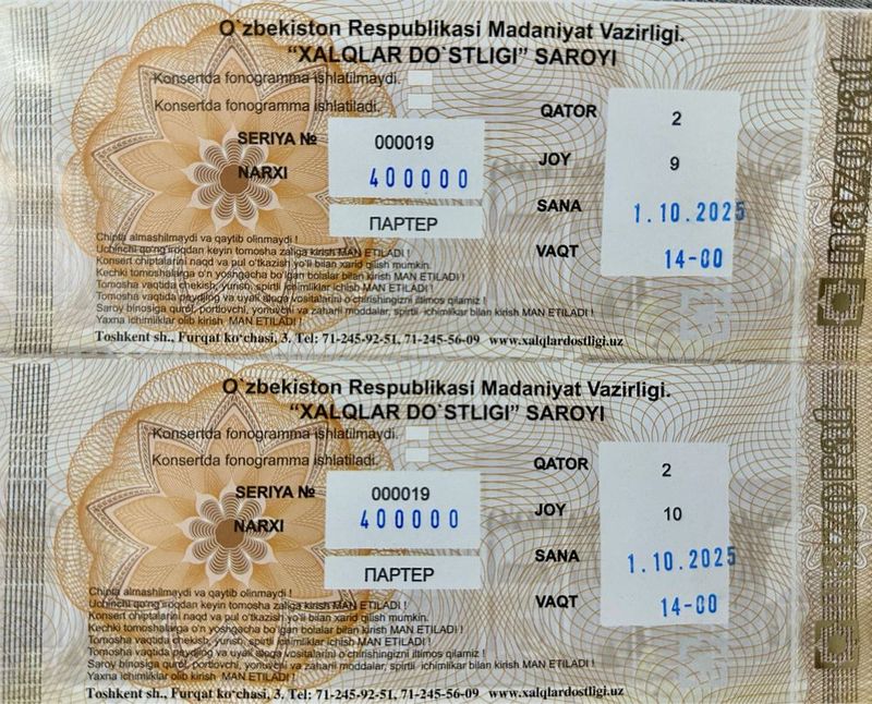 1 oktabr Bayramga konsert bilet sotiladi
