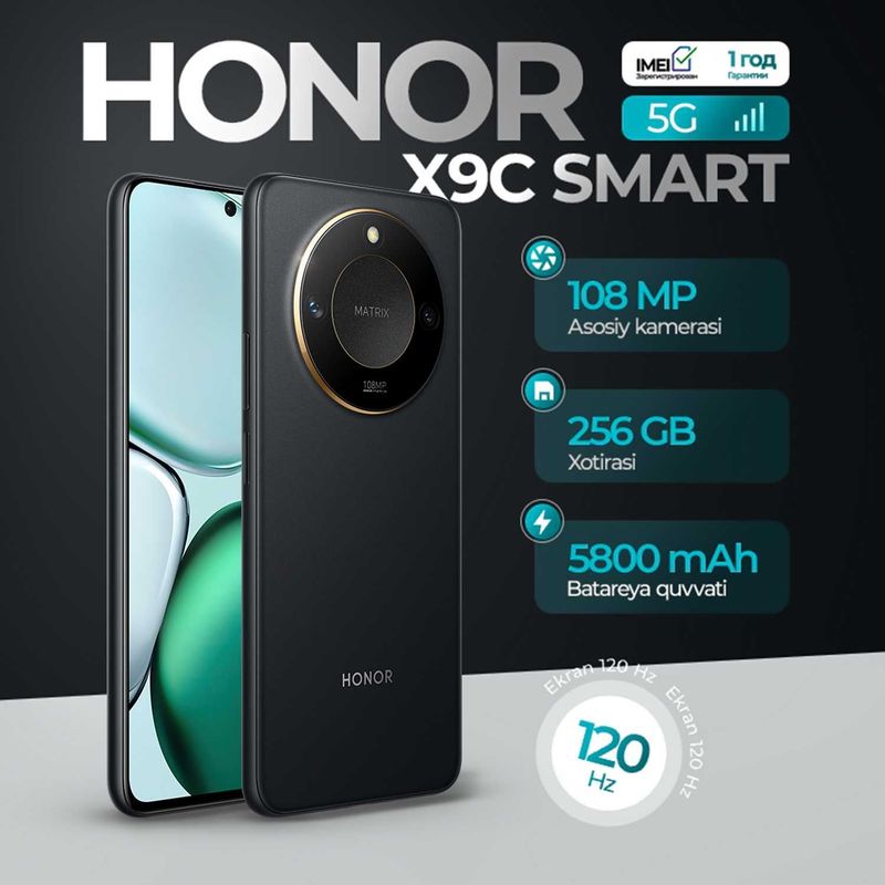 Honor x9c smart 5g 8/256 gb Black,sovg'asiga 1 oylik telegram premum Honor x9c smart 5g 8/256 gb Black,sovg'asiga 1 oylik telegram premum