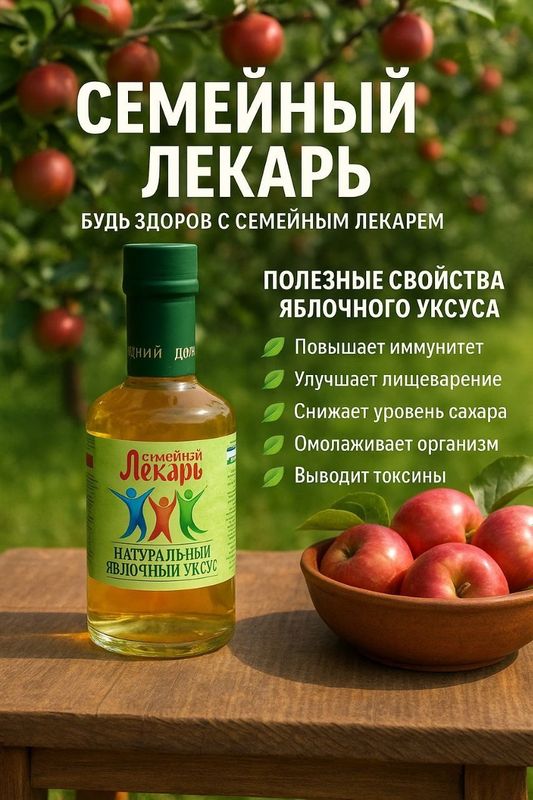 Натуральный яблочный уксус 6%, 250мл