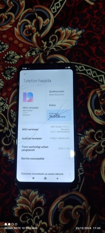 Redmi note 6 pro 4gb 64gb bitta aybi ekrani azgina singan