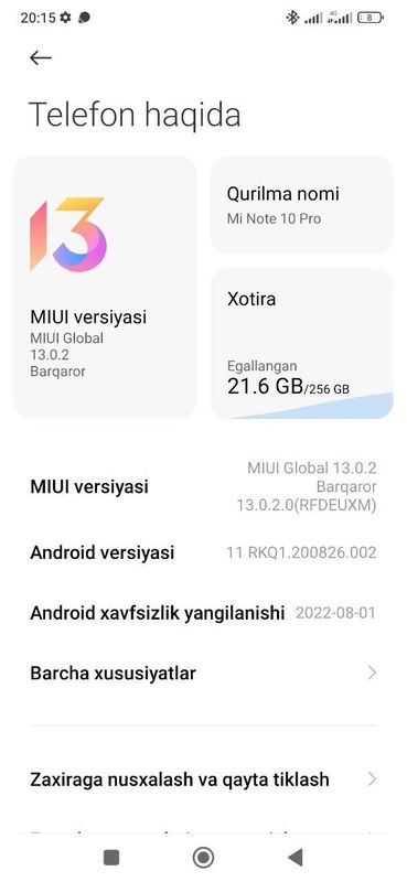 Xiaomi MI Note 10 Pro 8 Ram 256Gb
