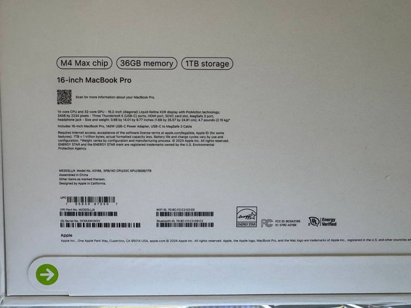 Macbook Pro 16” M4 Max 36/1Tb у Артура в магазине Macbook Pro 16” M4 Max 36/1Tb у Артура в магазине