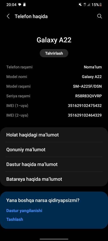 Samsung a22 5F xotirasi 128 ga 4 obmen bor