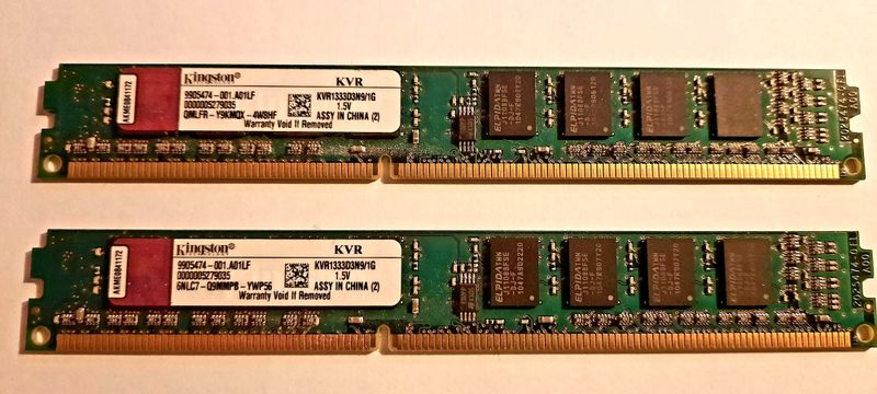 Продам модули памяти ОЗУ DDR-3 1Gb X 2