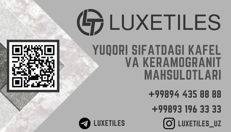 Kafel va Keramogranit mahsulotlari (30x60, 60x60, 60x120 o'lchamlarda)
