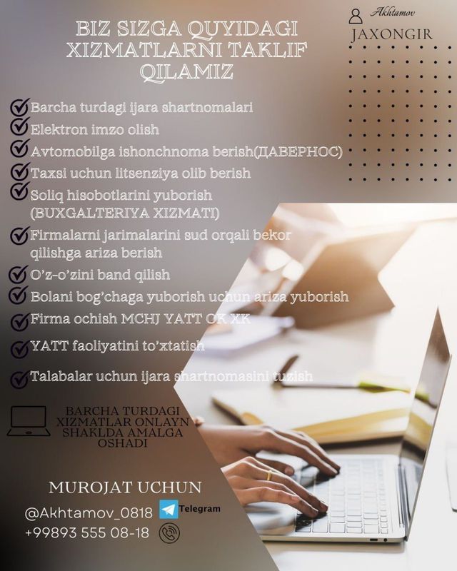 Bugalteriya xizmatlari online va offline Bugalteriya xizmatlari online va offline