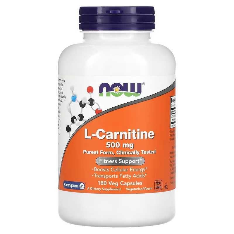 NOW Foods, L-Carnitine, L-карнитин, 500 мг, 180 и 60 капсул