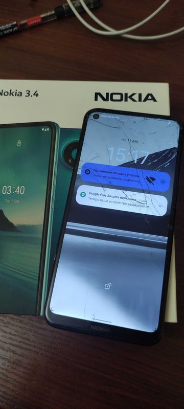 Nokia 3.4 64Gb полный комплект (но требуется замена стекла)