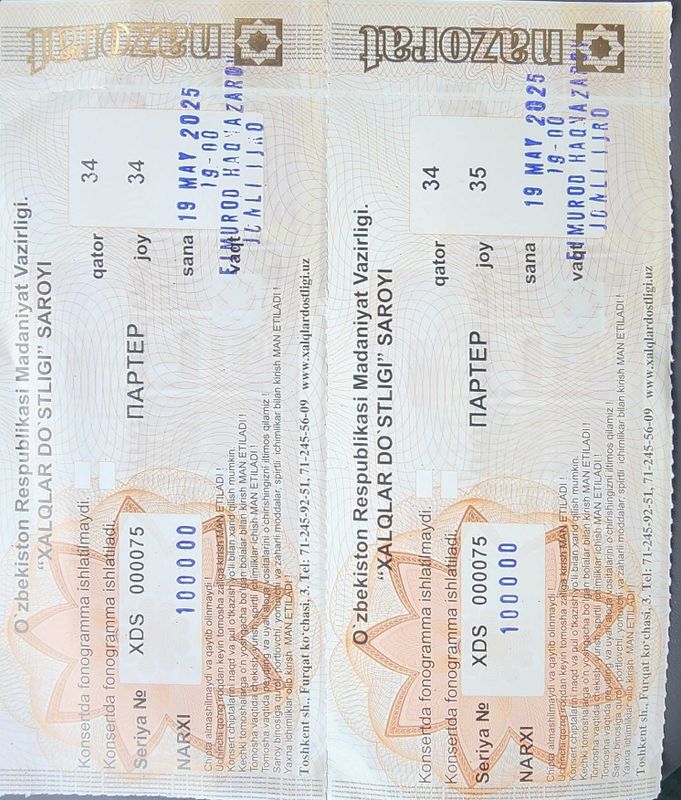 Elmurod Haqnazarov koncertiga 2ta bilet sotiladi Elmurod Haqnazarov koncertiga 2ta bilet sotiladi