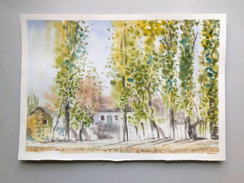 пейзаж акварелью А4 бумага