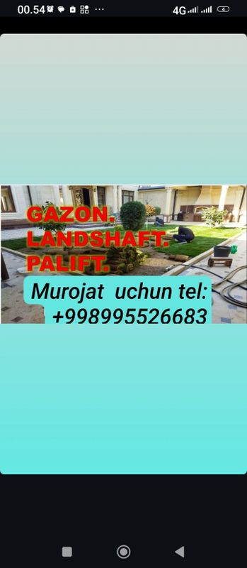 Gazon(ekish o'rish yotqizish tamirlash) landshaft dizayni