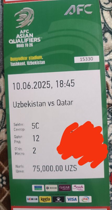 Futbo'l O'zbekiston - Qatar o'yiniga bilet sotiladi 550 000 Futbo'l O'zbekiston - Qatar o'yiniga bilet sotiladi 550 000
