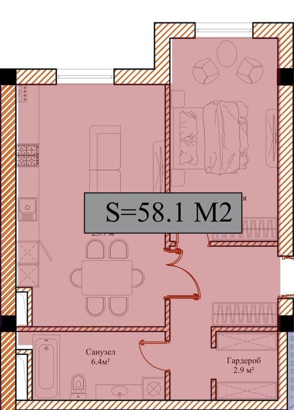 Актуально 2-х комнатная 60м2 с балконом КОРОБКА Срочно CaravanAvenue