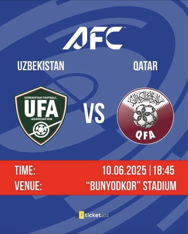 O’zbekiston - Qatar JCH2026 saralash bilet O’zbekiston - Qatar JCH2026 saralash bilet