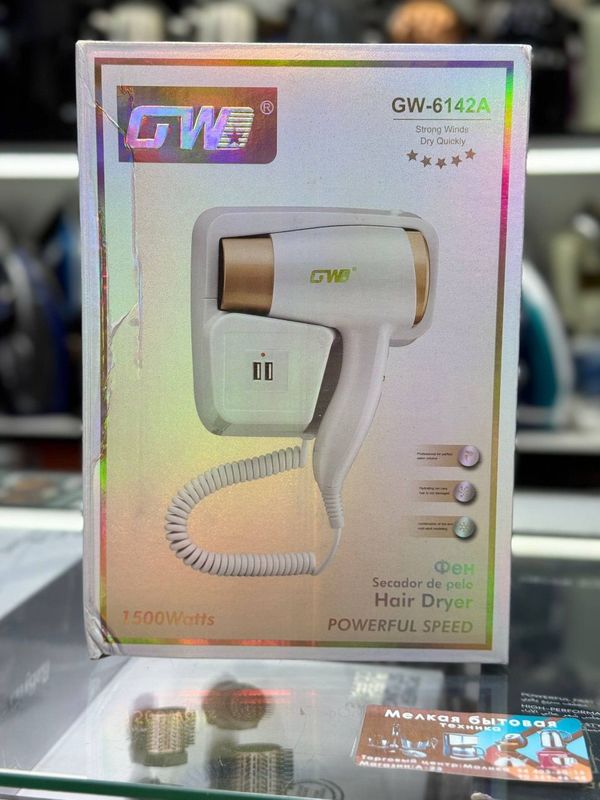 Новый Фен GW 6142A для волос стационарный настенный с 2 режимами